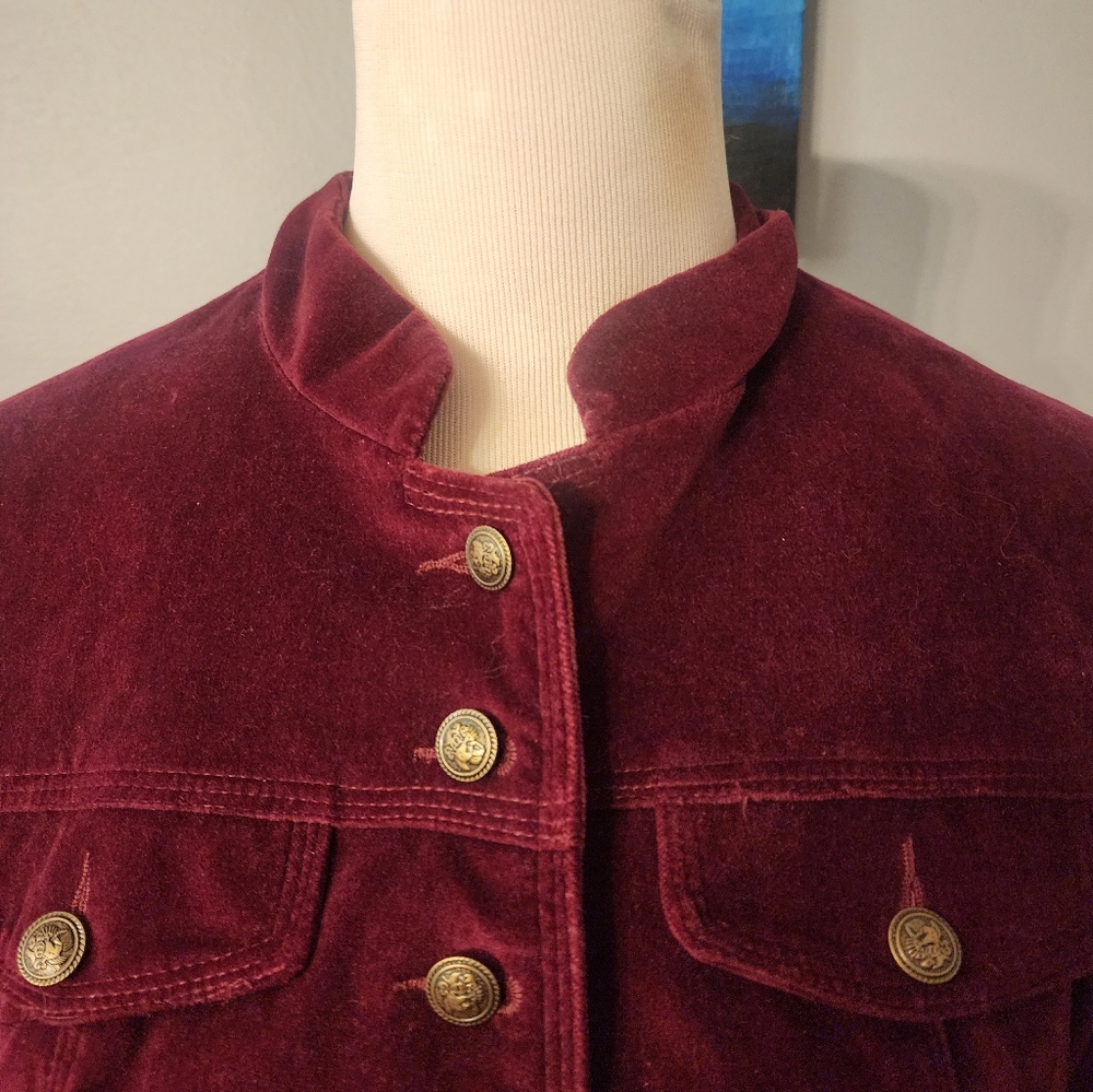 Gadzooks Burgundy Velvet Women's Blazer Military Jacket Size Large - Picture 3 of 11